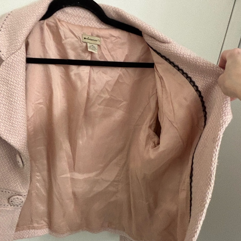 Anthropologie Elevenses pink tweed cropped blazer with back bow - Picture 8 of 14